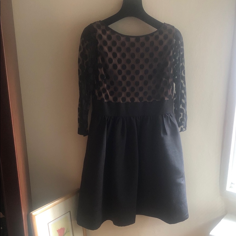 Stylish Black Dress with Sheer Polka Dot Sleeves